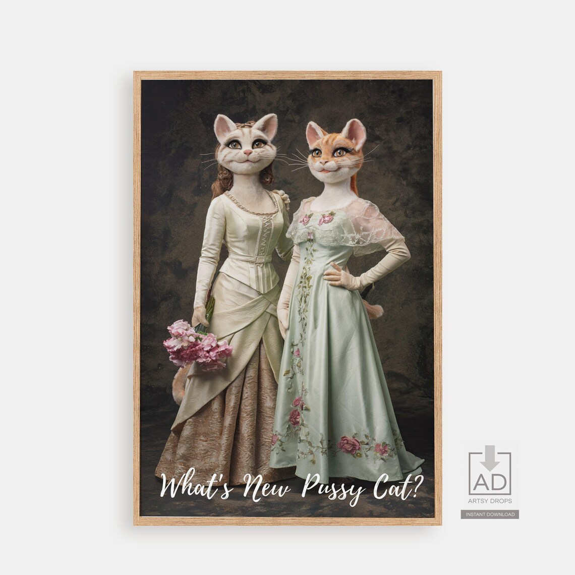 Whats New Pussy Cat Victorian Cats In Gowns Portrait Art Poster