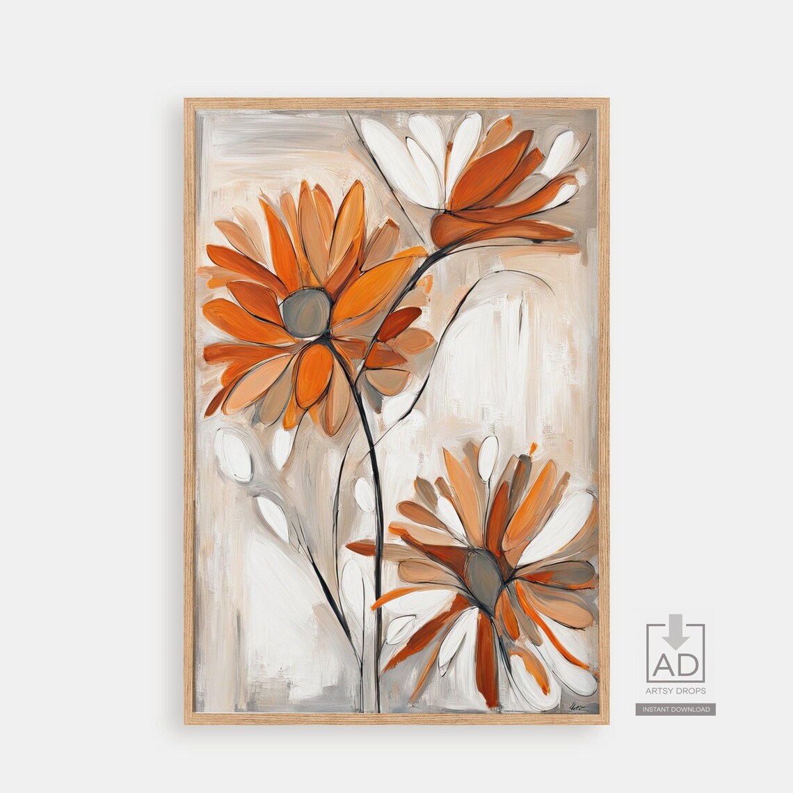 Elegant Orange and White Daisies Modern Floral Botanical Poster
