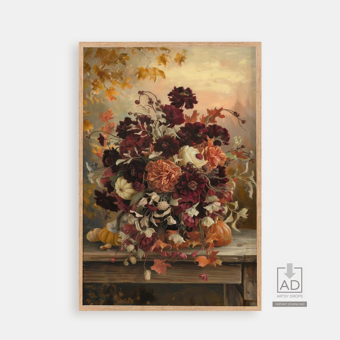 Autumn Floral Art Fall Bouquet Vintage Flower Illustration Seasonal Wall Rustic Home Decor