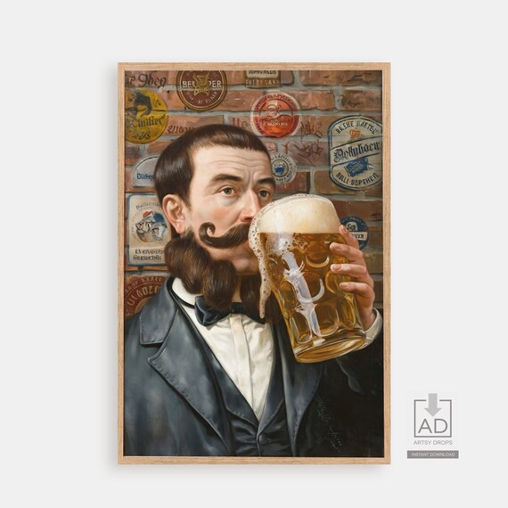 Vintage Beer Man Drinking Retro Bar Poster Print