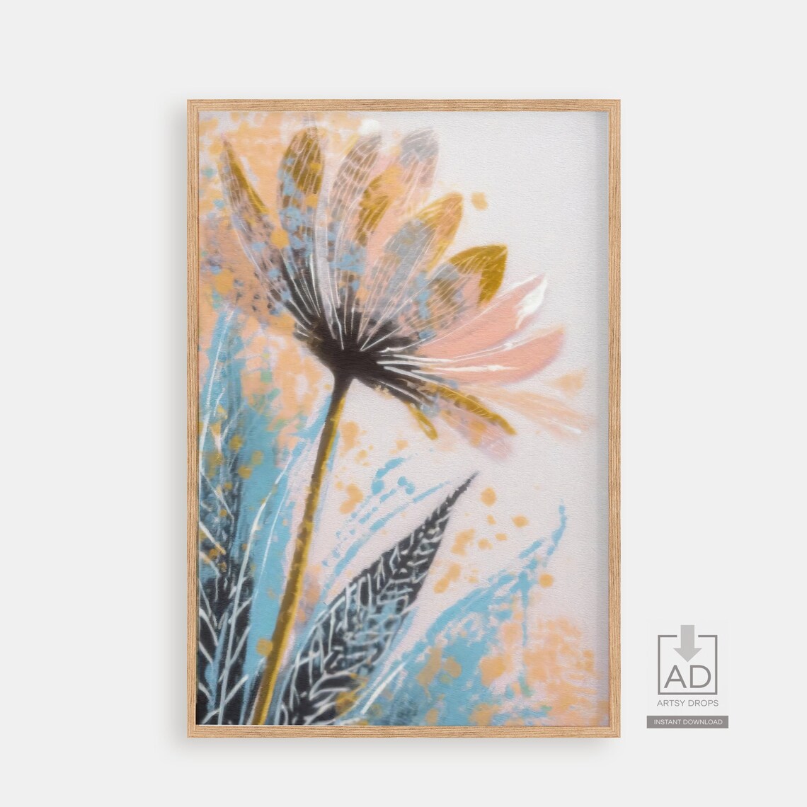 Pastel Bloom Abstract Painting In Peach Gold And Blue Poster