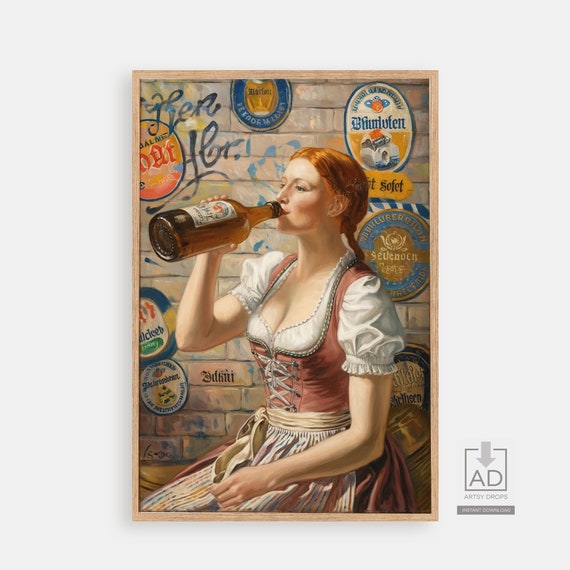 Vintage Beer Poster Oktoberfest Wall Art German Print Traditional Bavarian Decor Pub Bar Artwork
