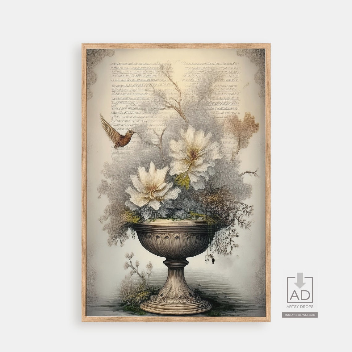 Elegant Vintage Flower Print Floral Art Antique Botanical Illustration Wall Decor Instant