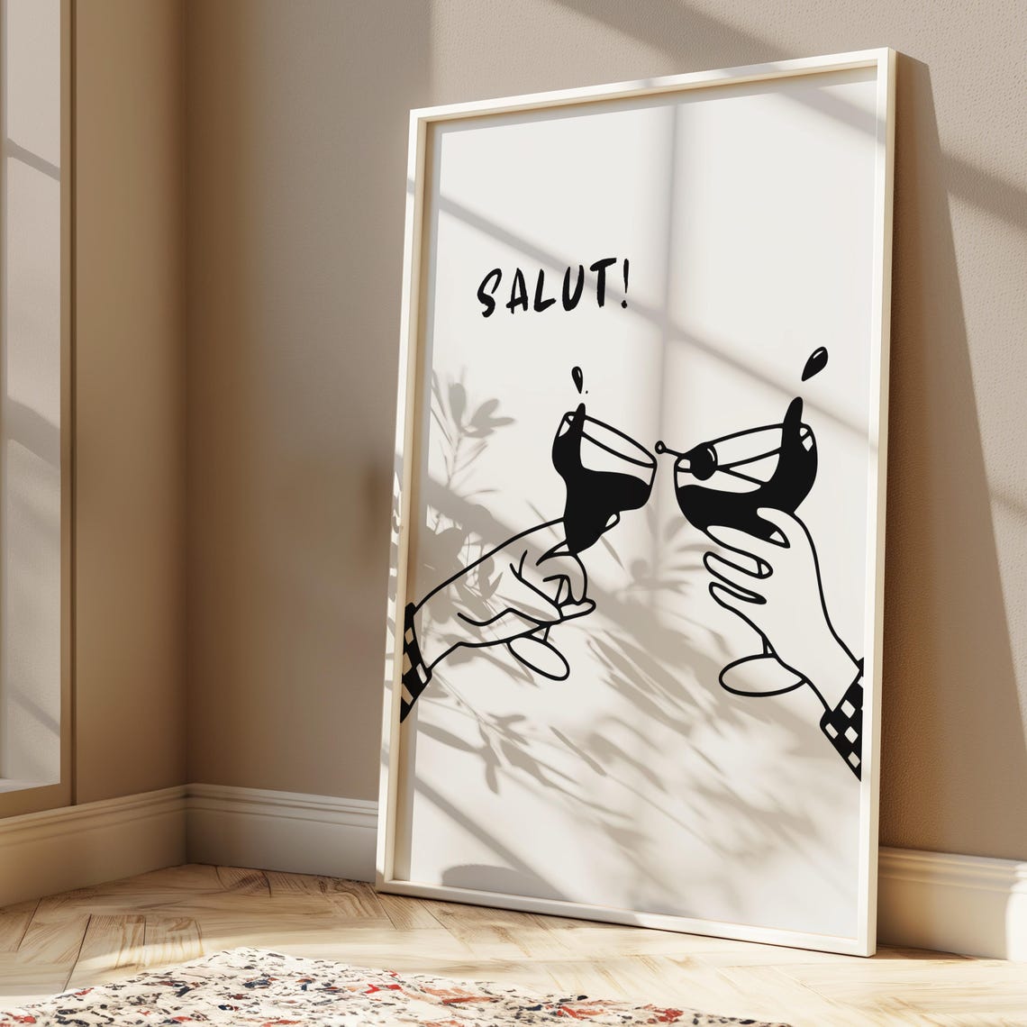 Salut Cheers Cocktail Glasses Minimalist Black Line Art Bar Poster - Image 3