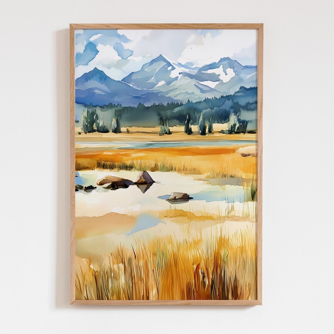 Sierra Nevada Watercolor Landscape Print, Autumn Mountain Scene
