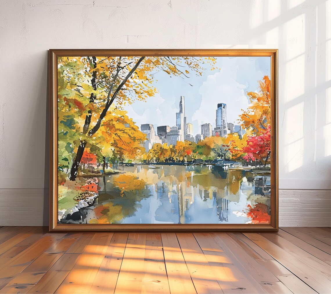Watercolor Central Park Autumn NYC Art Print
