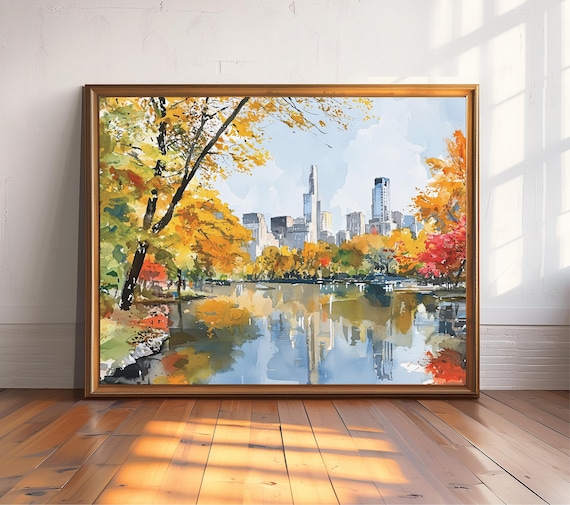 Watercolor Central Park Autumn NYC Art Print