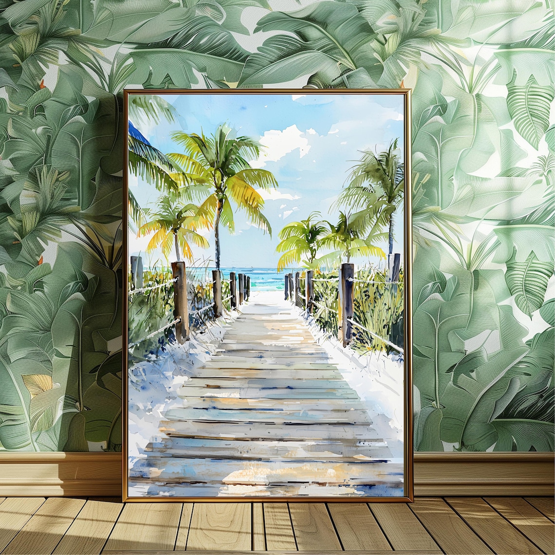 Key West Beach Walkway Watercolor Print, Coastal Scene
