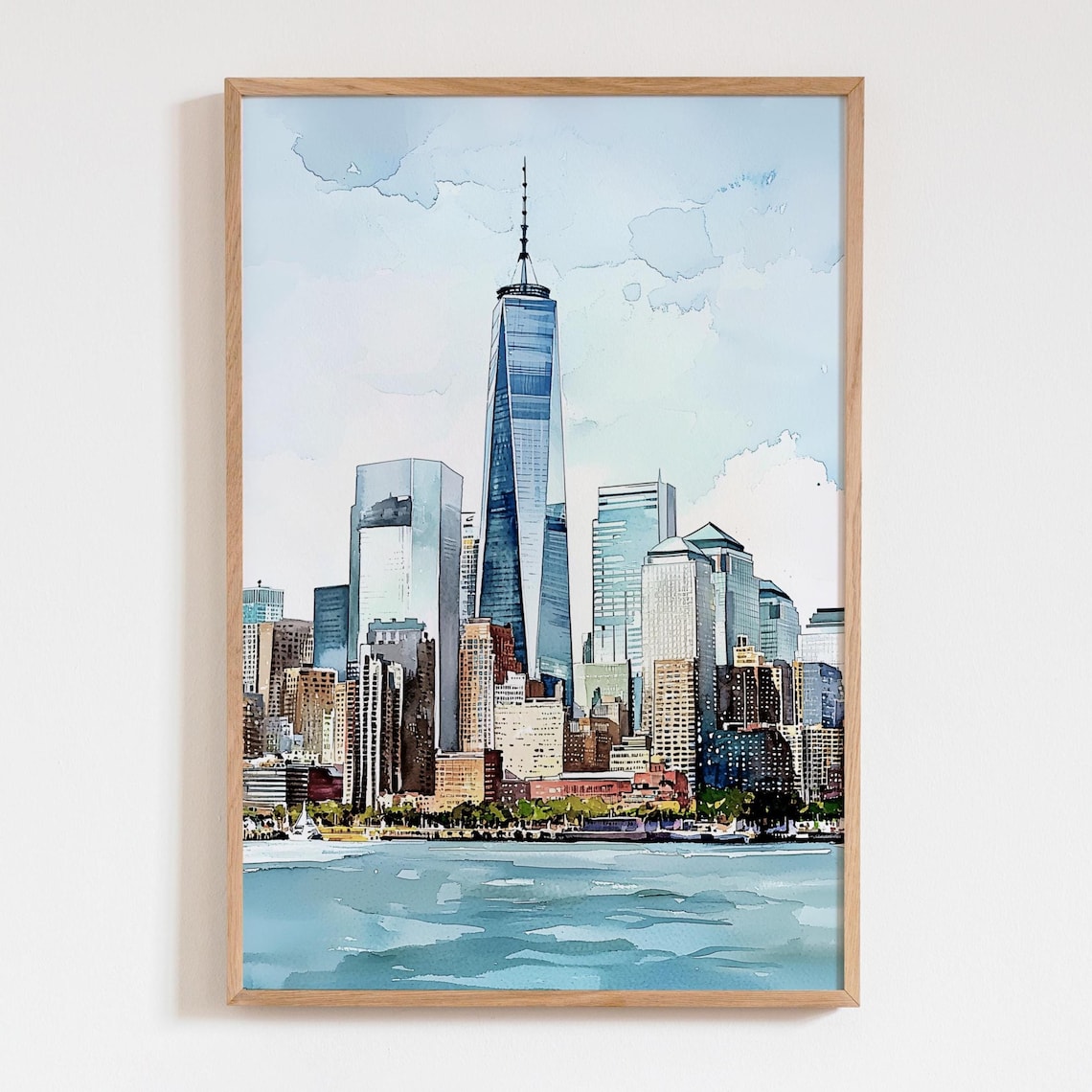 New York City Skyline Watercolor Travel Poster, Neutral