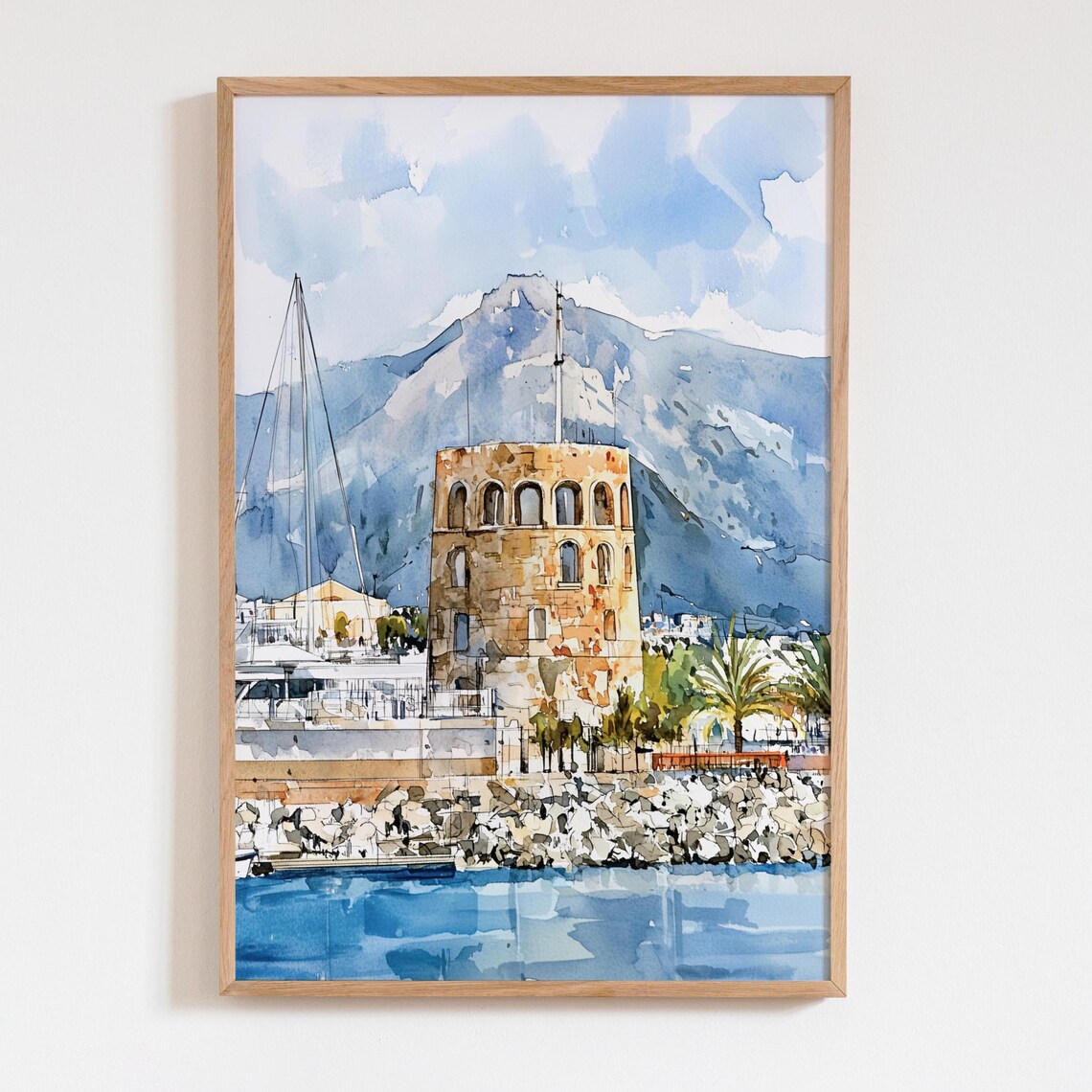 Puerto Banus Marbella Watercolor Spain Marina Towers Coast Poster