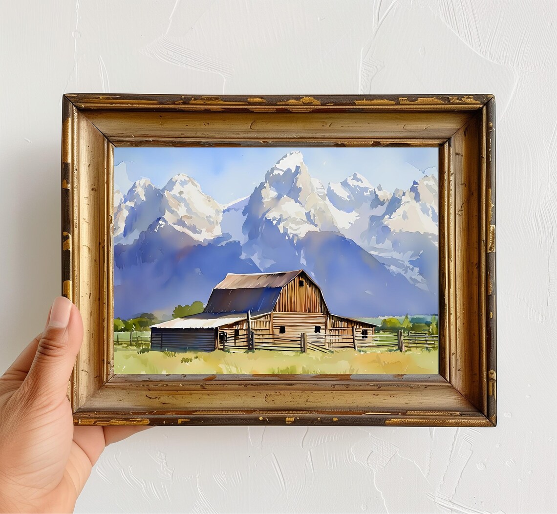 Moulton Barn Watercolor Print, Grand Teton