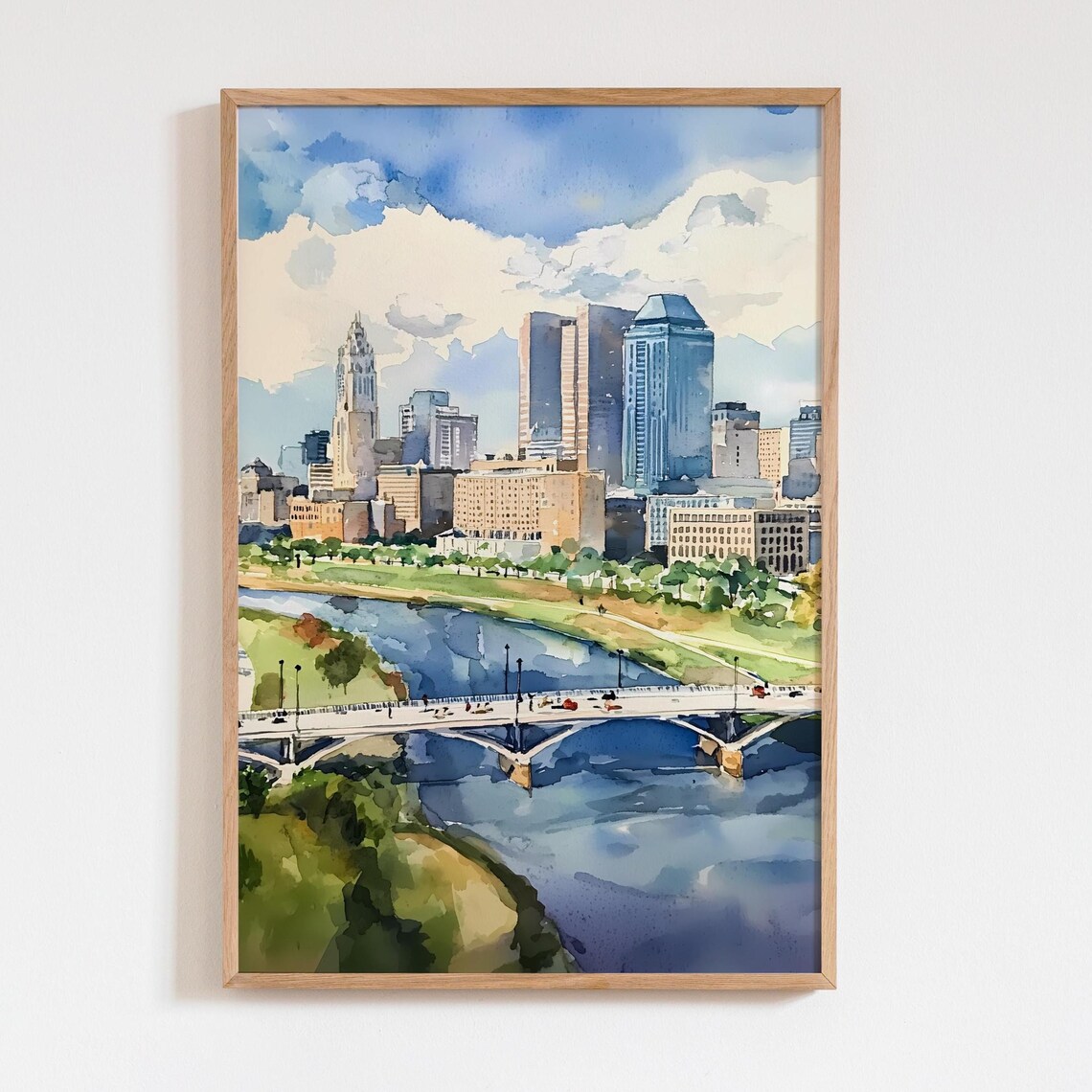 Columbus Ohio Skyline Watercolor Cityscape Art Print