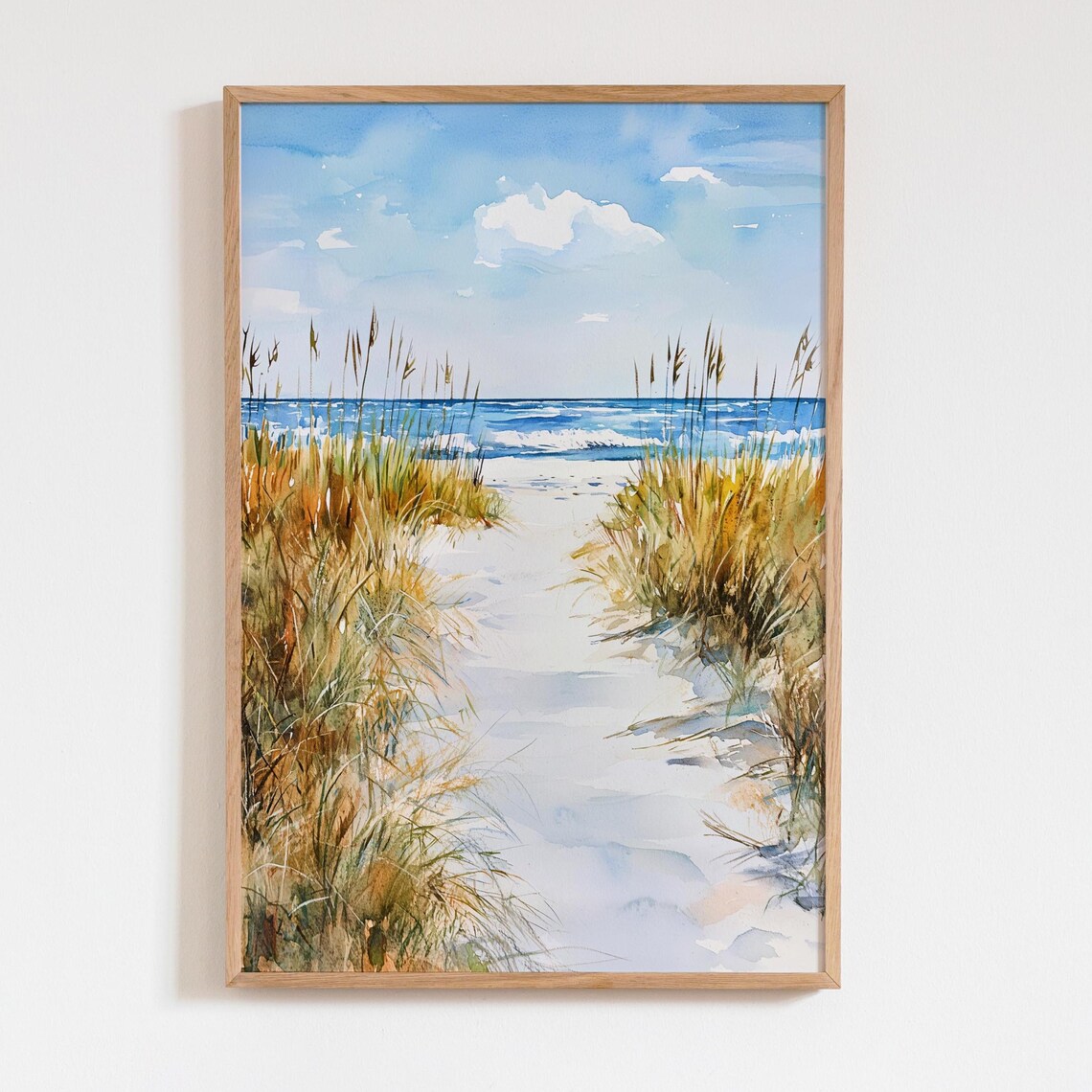 Ocean Dunes Watercolor Print, Coastal Beach Path