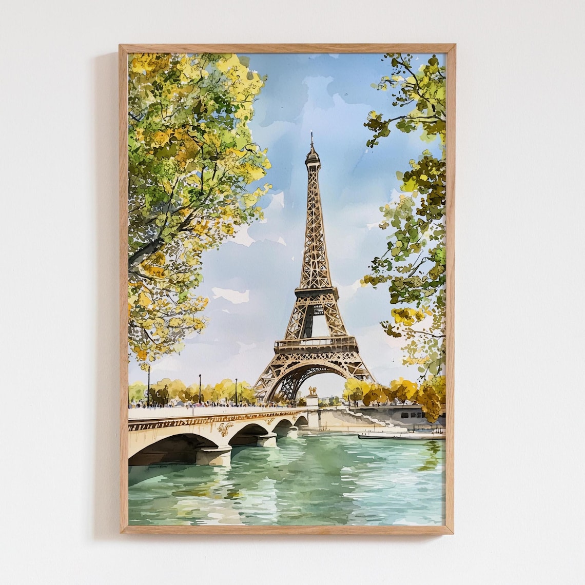 Paris Watercolor Art Print, Eiffel Tower Scene
