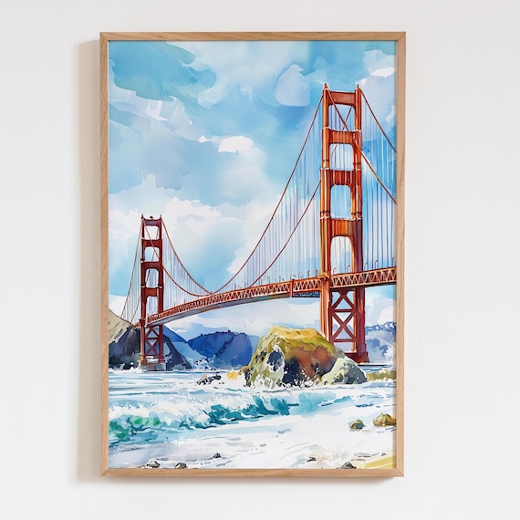 Golden Gate Bridge Watercolor Art Print, San Francisco