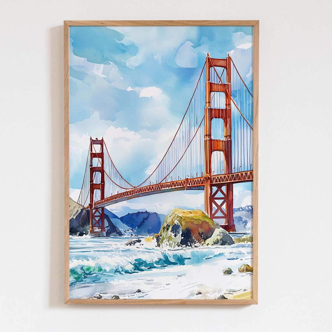 Golden Gate Bridge Watercolor Art Print, San Francisco