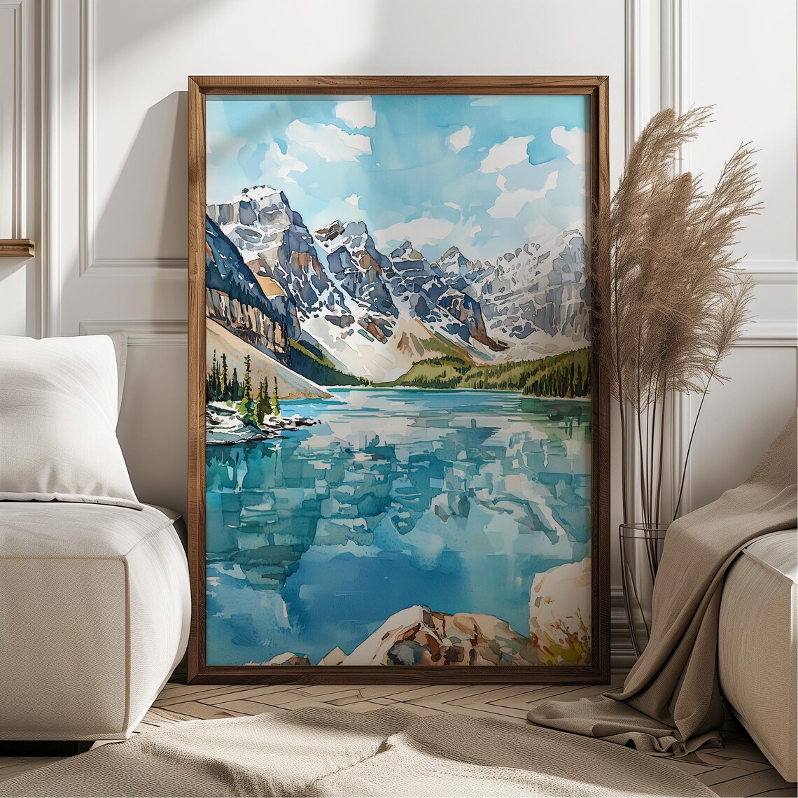 Moraine Lake Watercolor Painting, Banff National Park Art Print