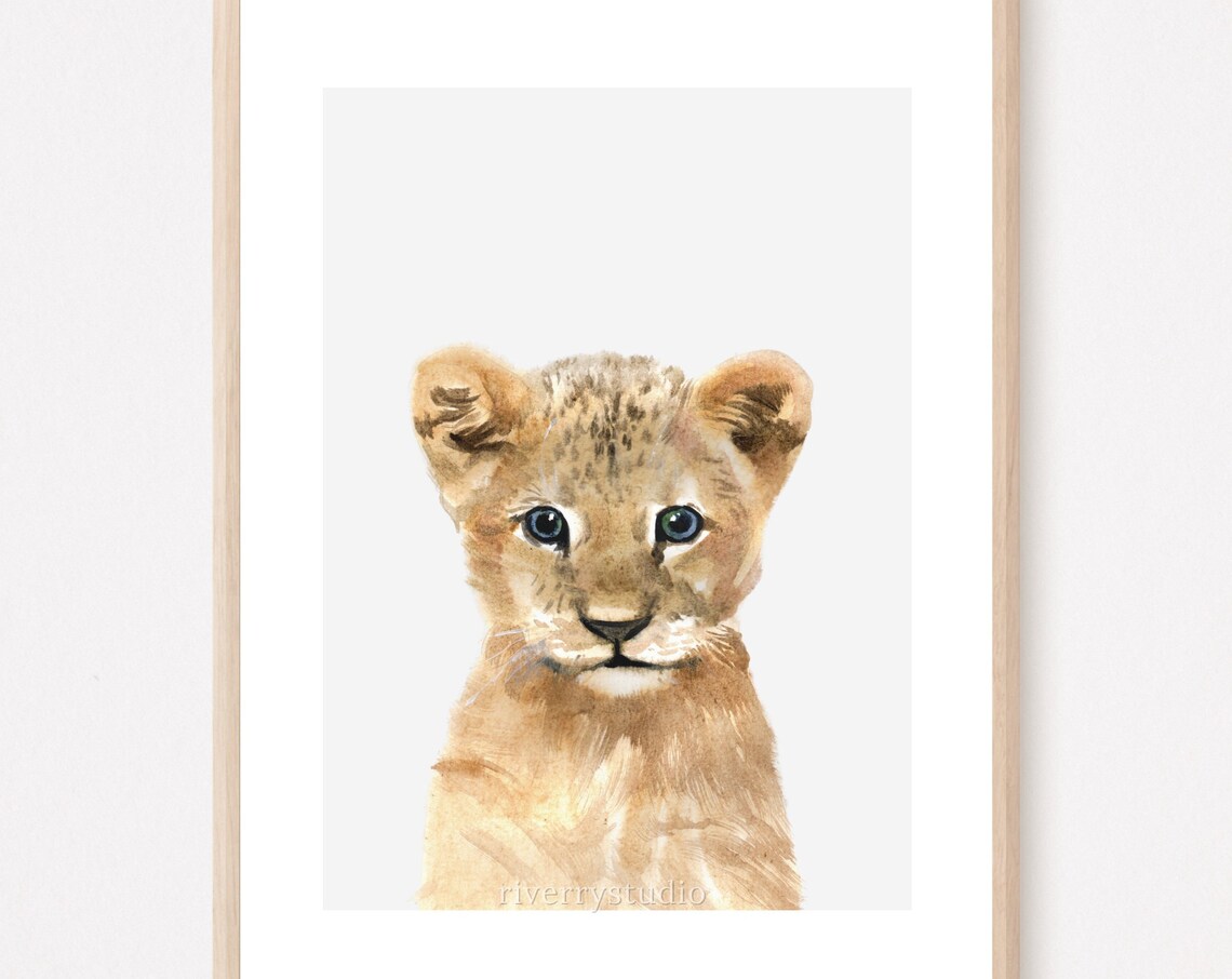 Watercolor Lion Cub Nursery Art Print, Baby Animal
