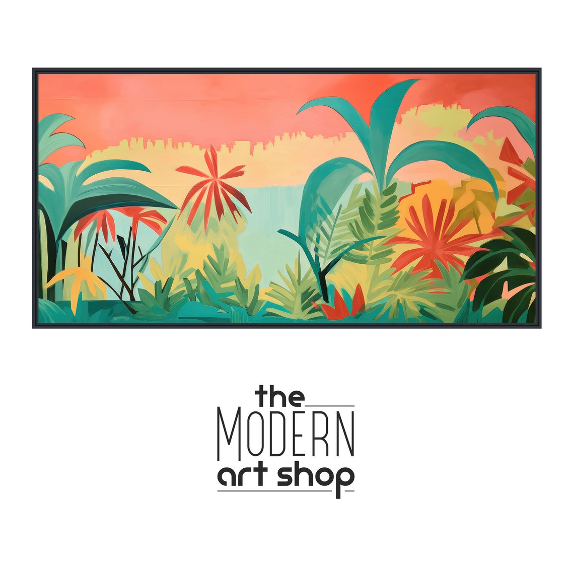 Tropical Landscape Painting Vibrant Abstract Botanical Wall Art Boho Style Gicle Print Or Framed Print Tropical Treetops - Image 4