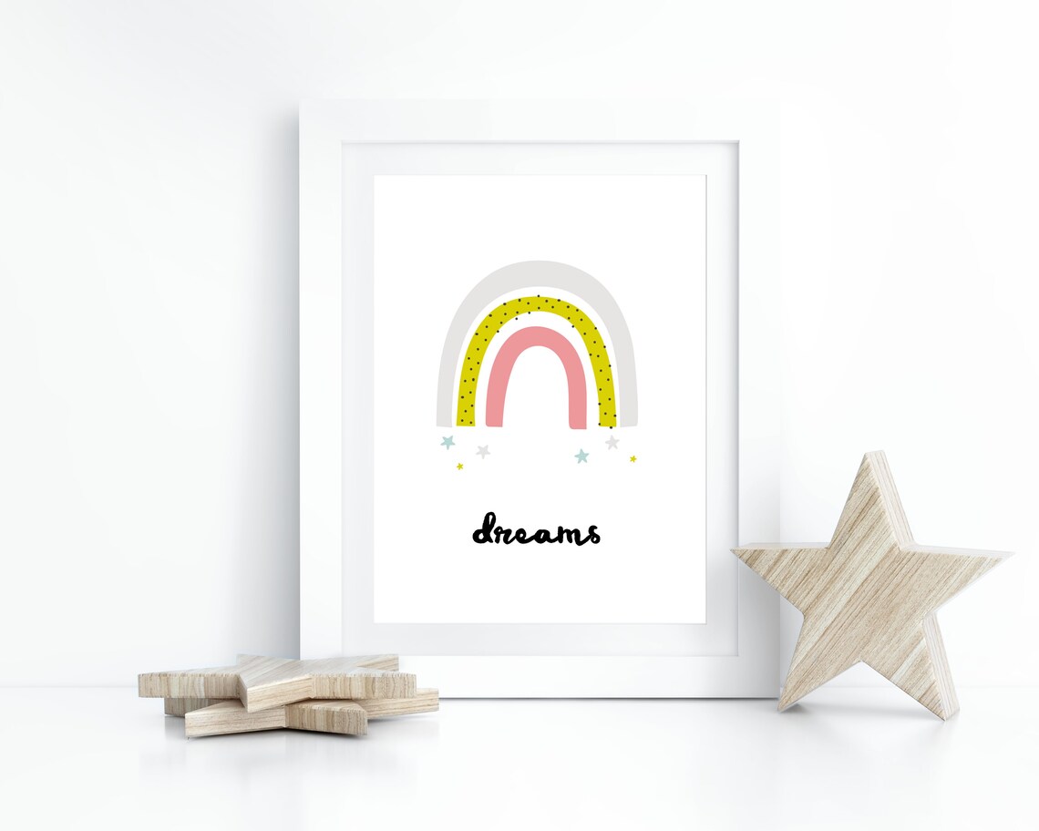 Inspirational Girls Bedroom Decor Rainbow Print Stars Girls Wall Art Toddler Motivational Poster Kids Positive Print Little Girl Wall Decor - Image 2
