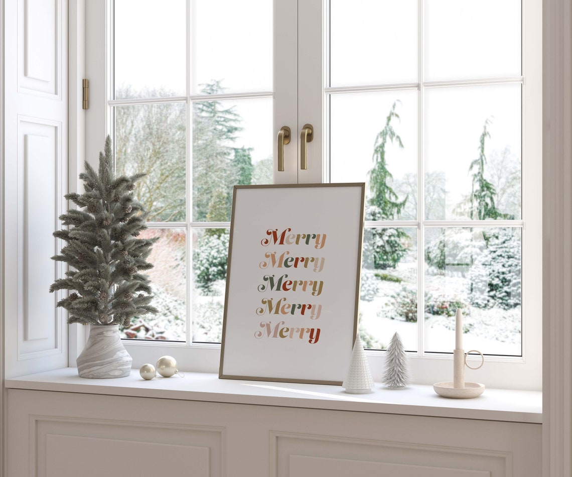 Merry Merry Retro Script Holiday Christmas Typography Poster - Image 2