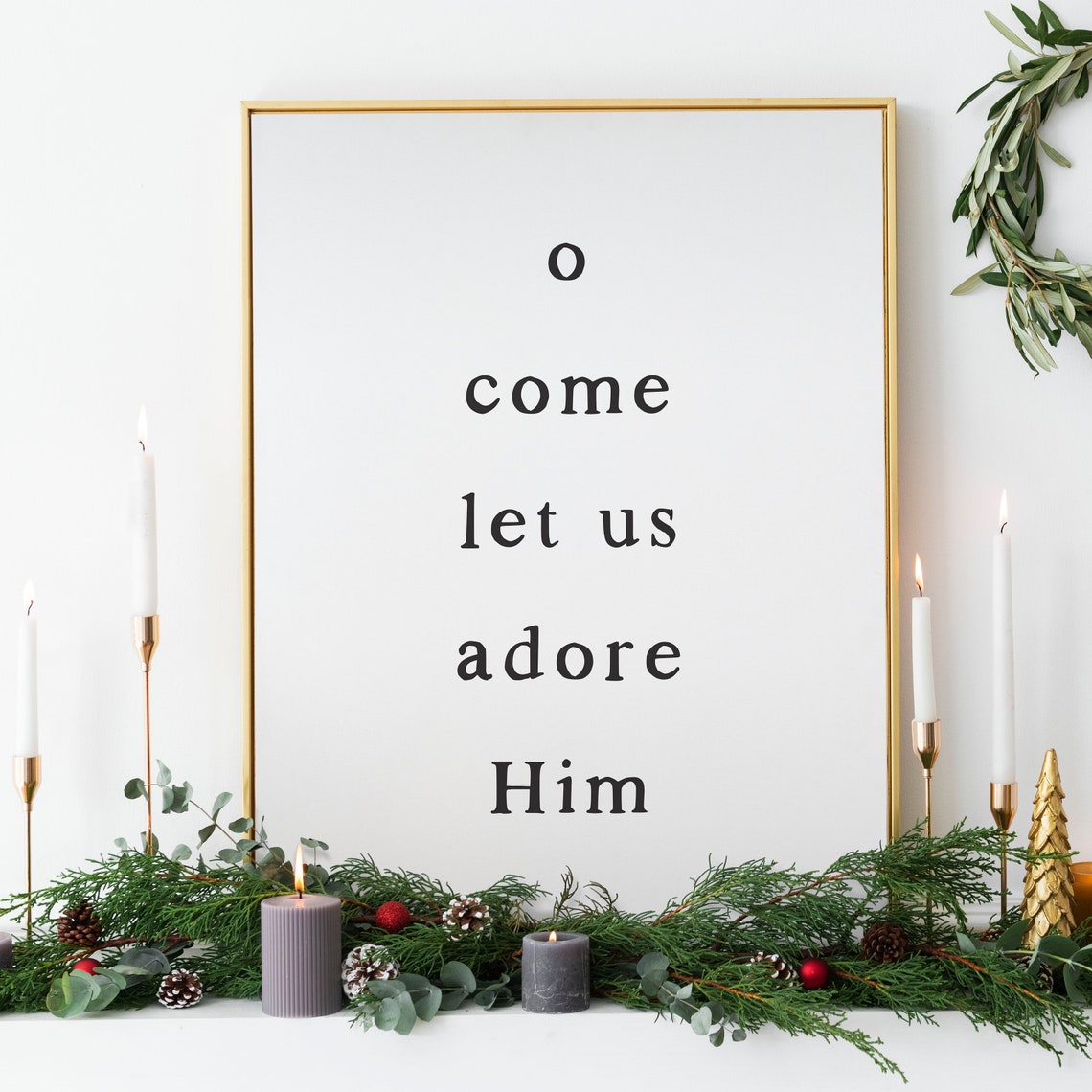 O Come Let Us Adore Him Minimalist Christmas Hymn Quote Poster - Image 2