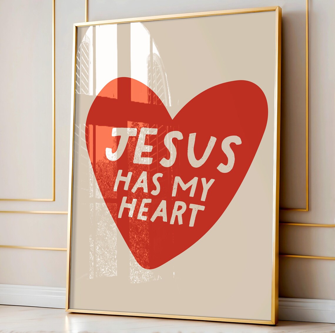 Jesus Has My Heart Red Heart Christian Poster for Faith Wall Decor - Image 3