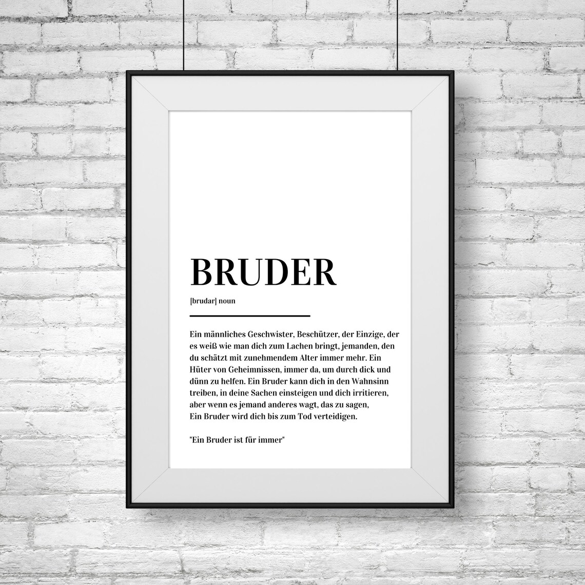 Bruder Definition German Brother Dictionary Family Bond Quote Poster - Image 2