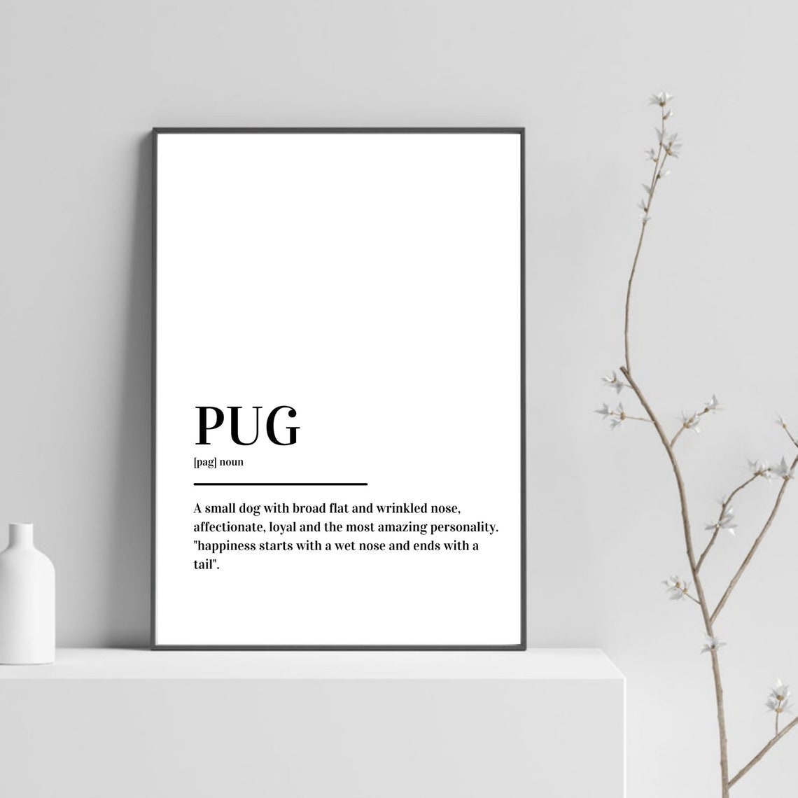 Pug Breed Definition Dog Lover Dictionary Style Typography Poster