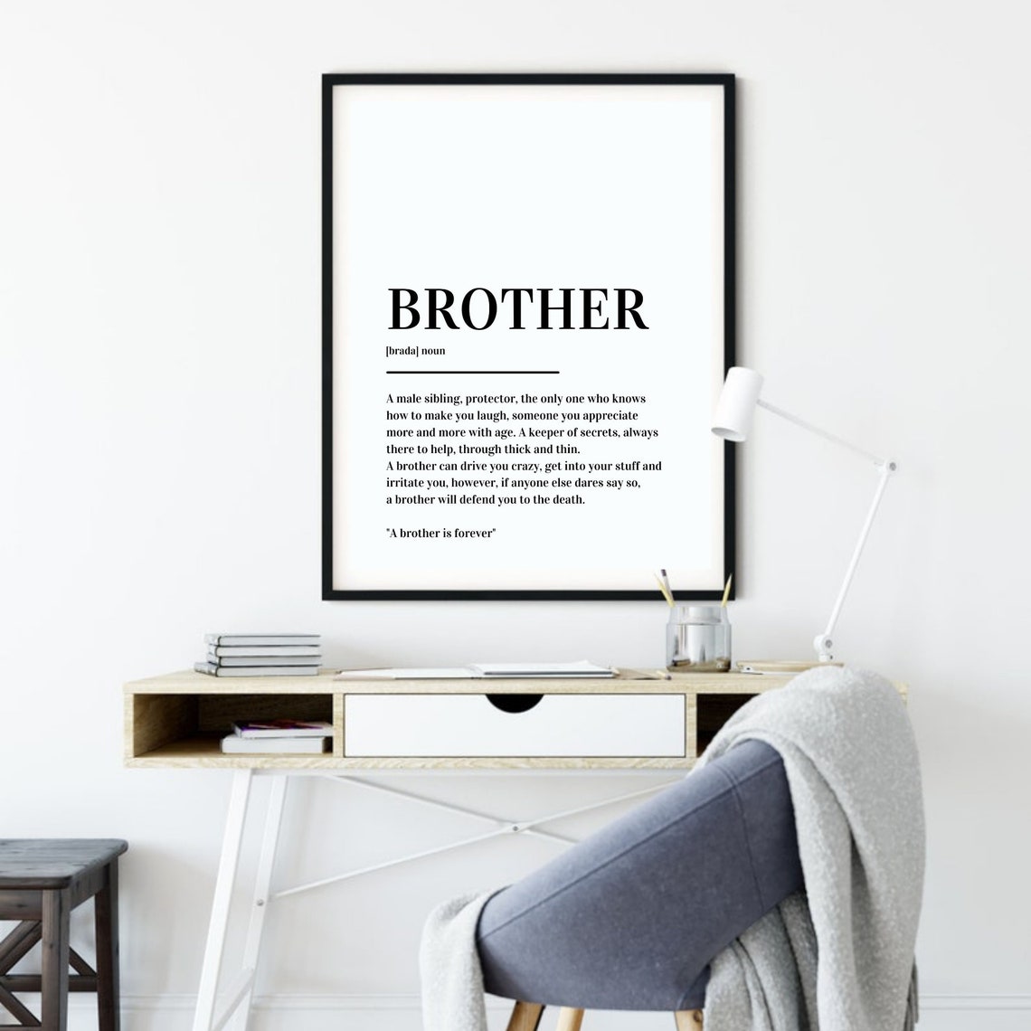 Brother Definition Gift Sibling Protector Minimalist Typography Poster - Image 4