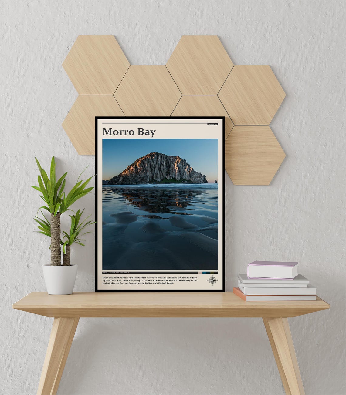 Morro Bay Rock Sunset Reflection Nature California Travel Poster - Image 3