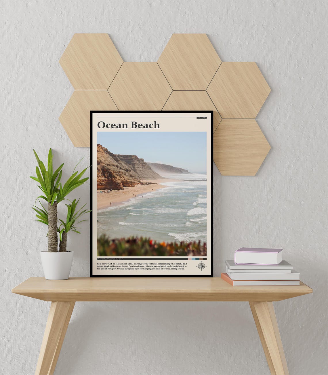Ocean Beach Surf Cliffs SoCal Beach California Travel Poster - Image 3