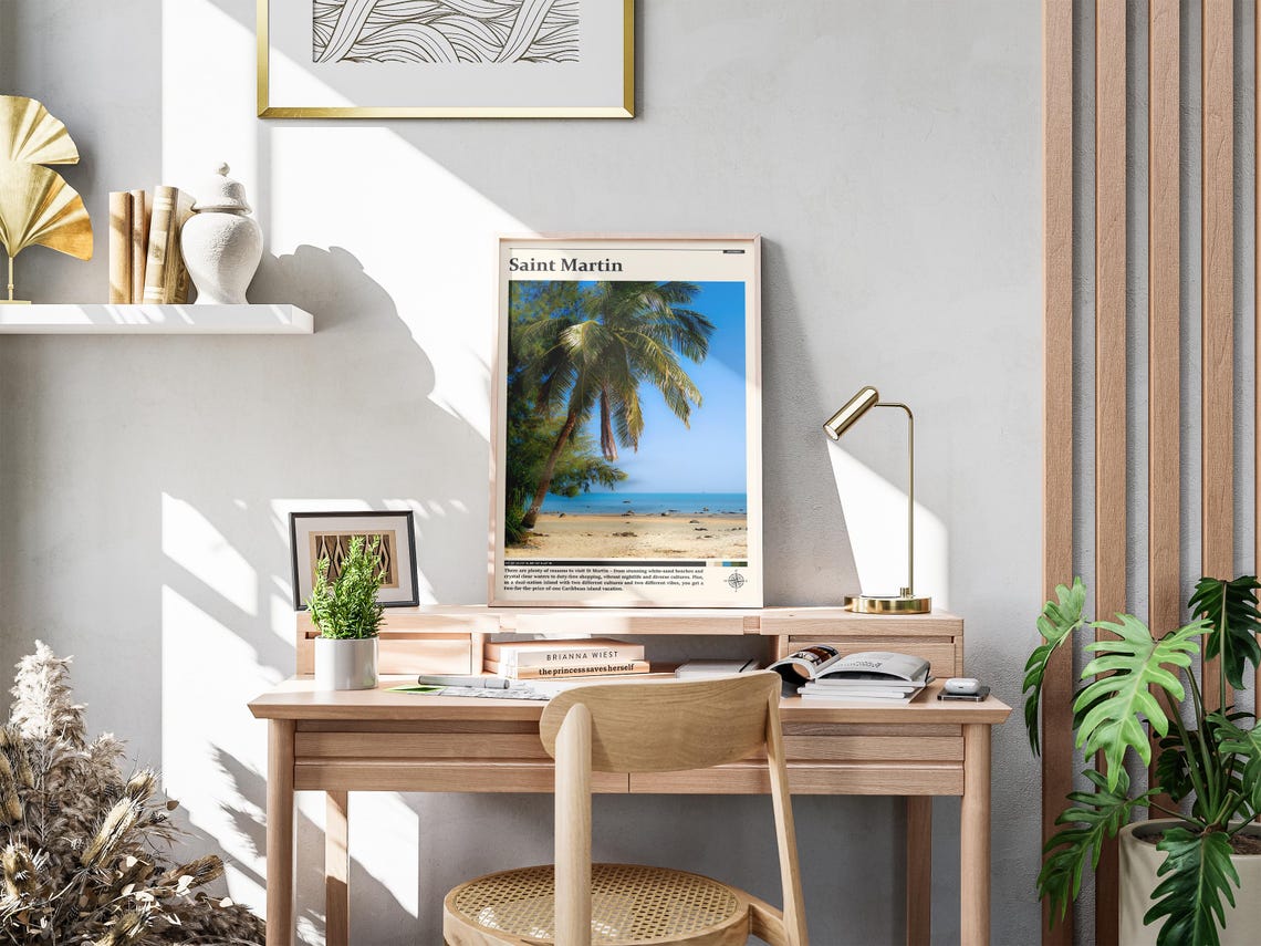 Saint Martin Palm Tree Beach Caribbean Shoreline Photography Poster - Image 4