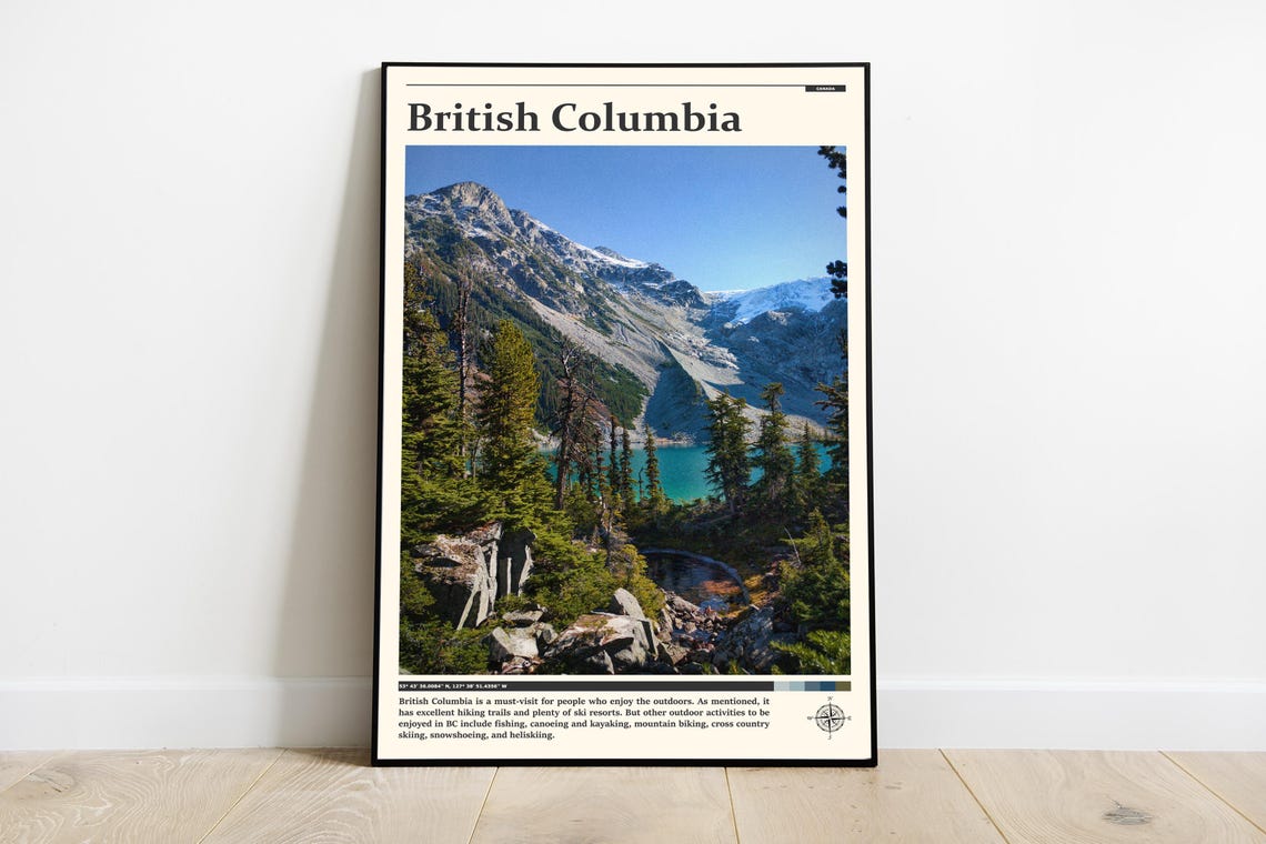 British Columbia Canada Turquoise Mountain Lake Photography Poster