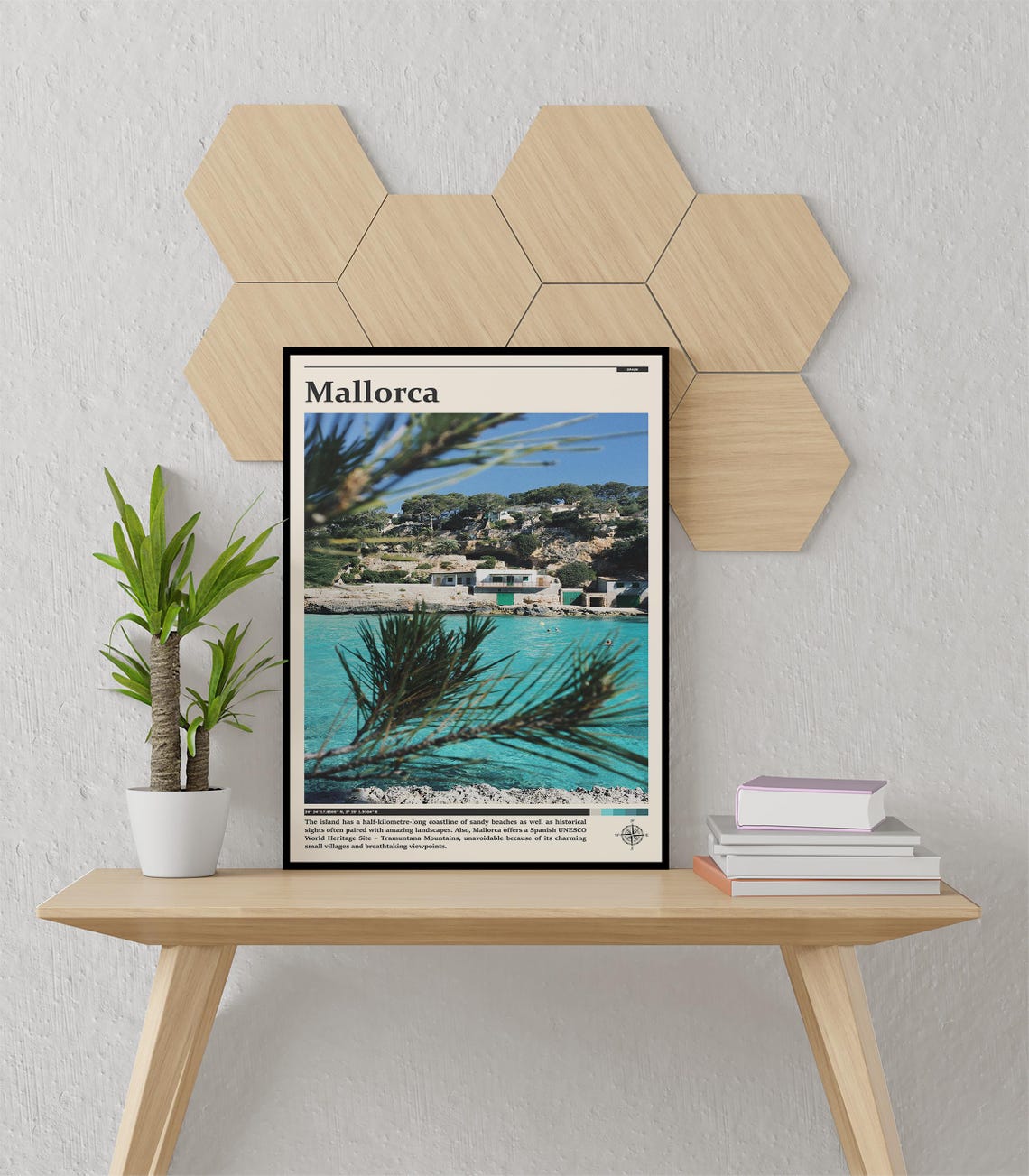 Mallorca Turquoise Cove Boathouses Through Pine Branches Poster - Image 3
