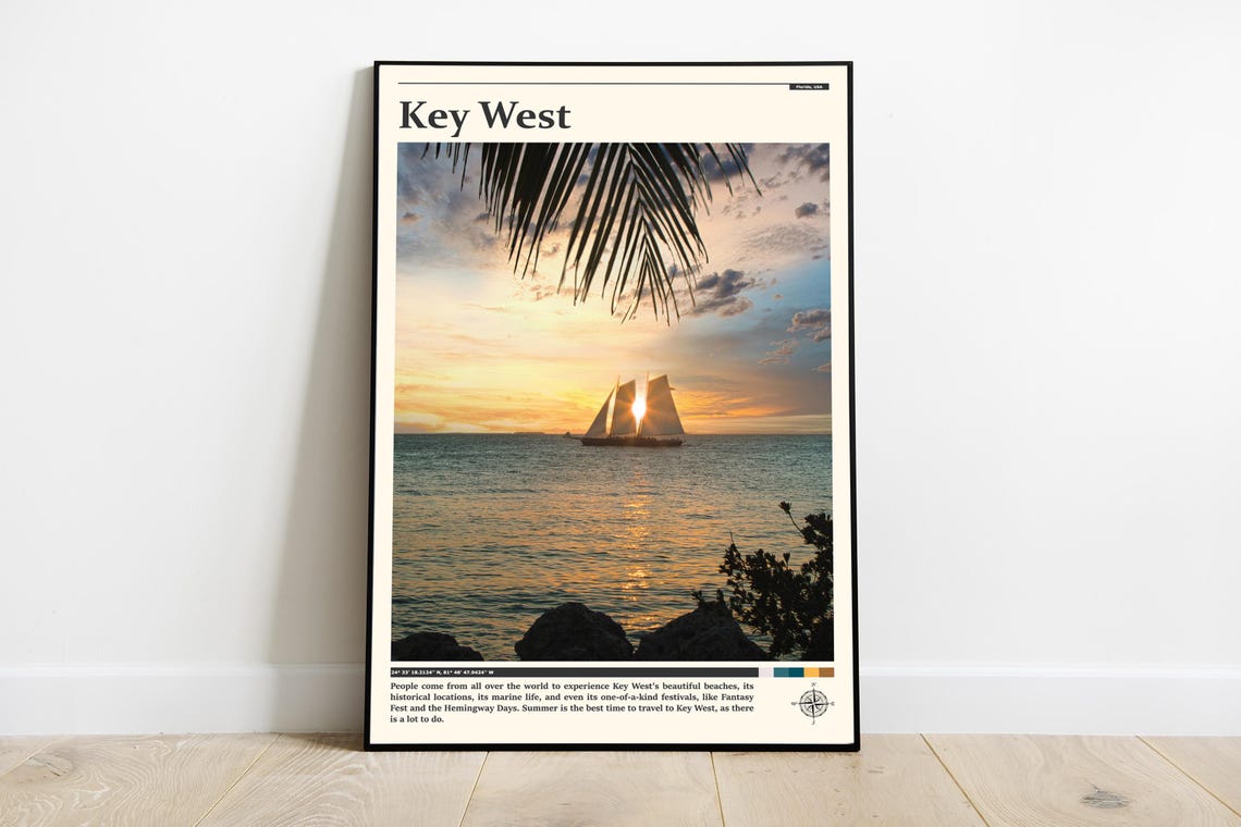 Key West Florida Sailboat Golden Sunset Sea View Travel Poster