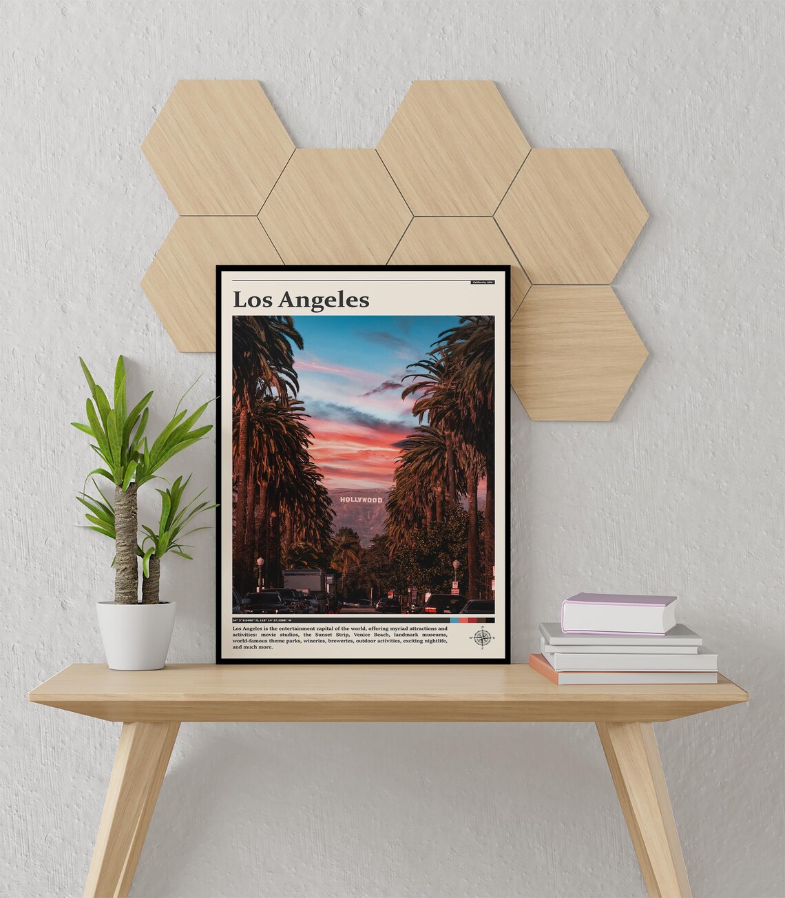 Los Angeles Hollywood Sign Sunset Palms California Travel Poster - Image 3