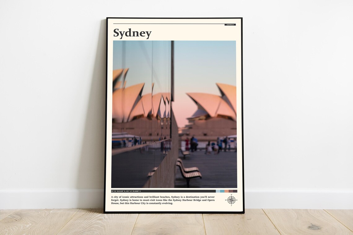 Sydney Australia Opera House Sunset Reflection Travel Poster