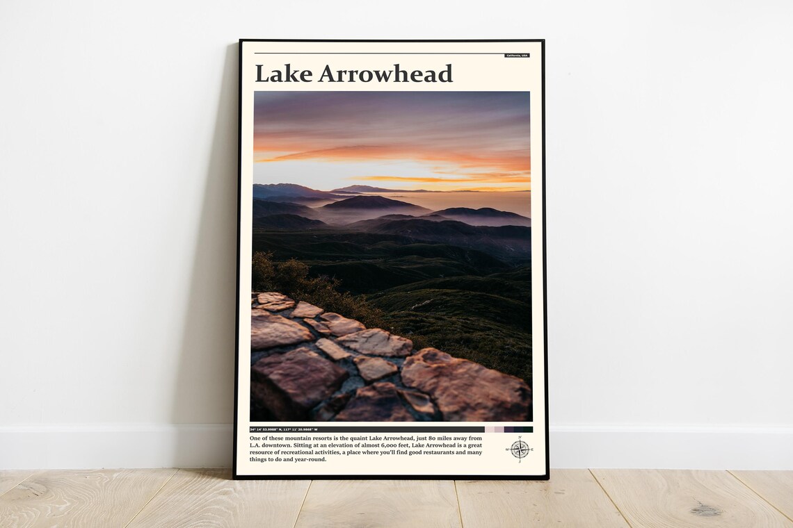 Lake Arrowhead Mountain Sunset Ridge California Travel Poster