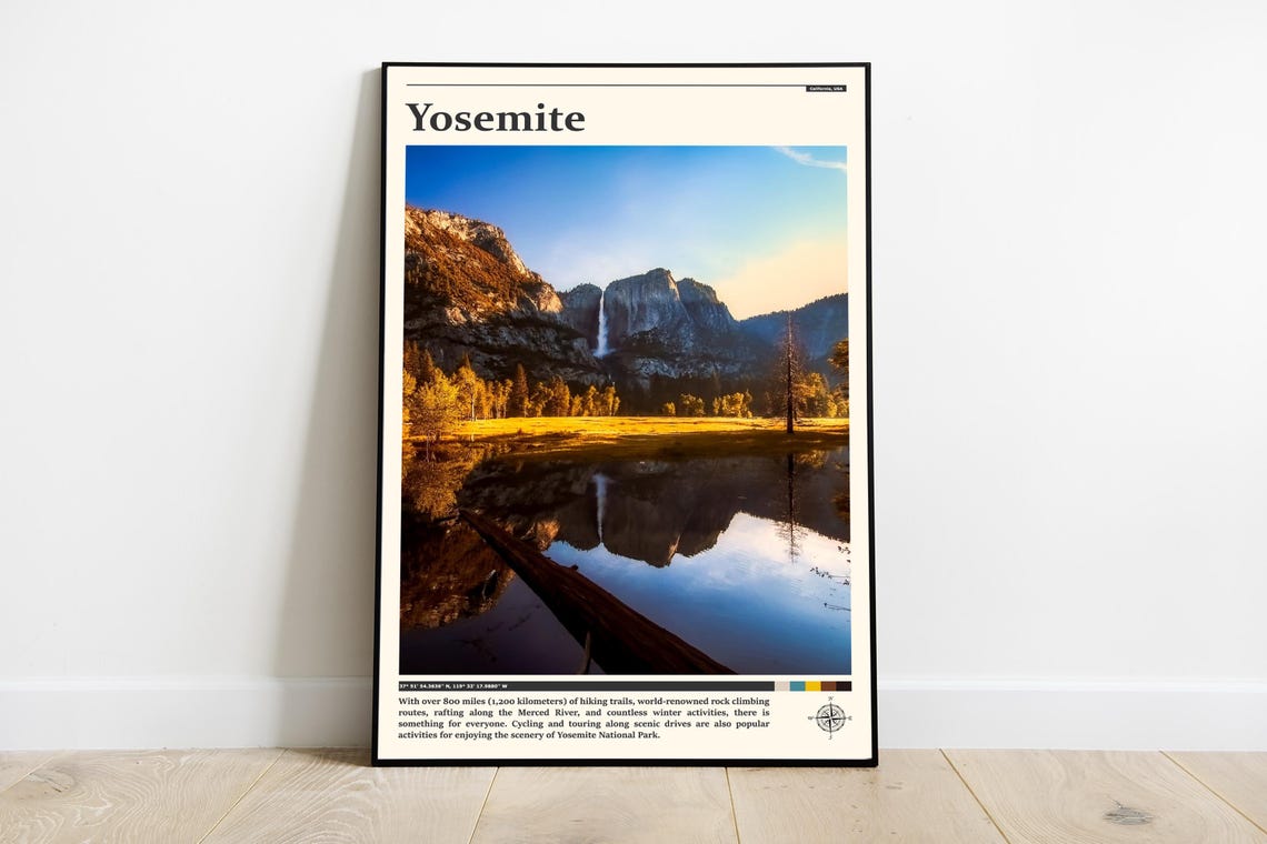 Yosemite National Park Waterfall Valley Reflection Photography Poster