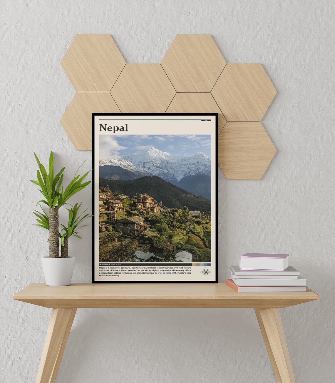 Nepal Himalayan Village Stone Houses Snow Peaks Landscape Poster - Image 3