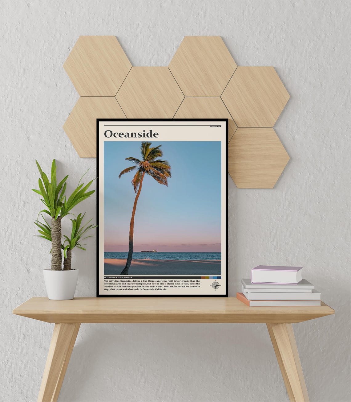 Oceanside Lone Palm Tree Pastel Sunset California Travel Poster - Image 3
