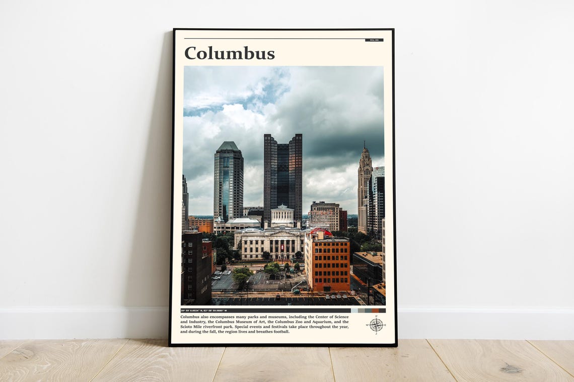 Columbus Ohio Downtown Skyline with Statehouse Cloudy Day Poster