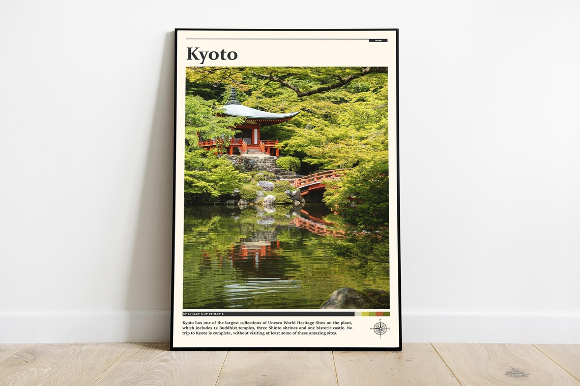 Kyoto Japan Vermilion Temple Pond Garden Asia Heritage Travel Poster