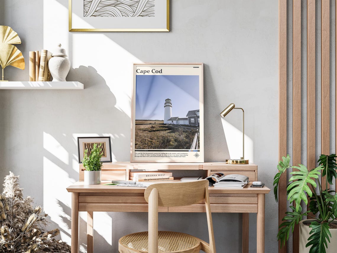 Cape Cod White Lighthouse on Dunes Under Clear Blue Sky Poster - Image 4