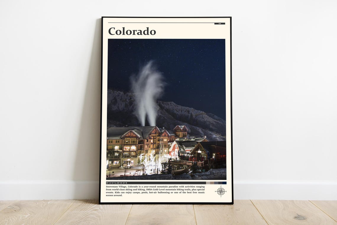 Colorado Snowmass Village Starry Night Ski Resort Lights Poster