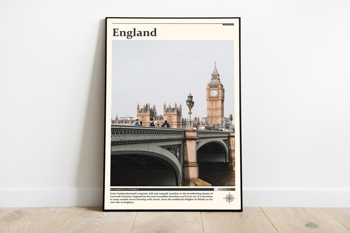 England Westminster Bridge Big Ben Thames Riverside View Poster
