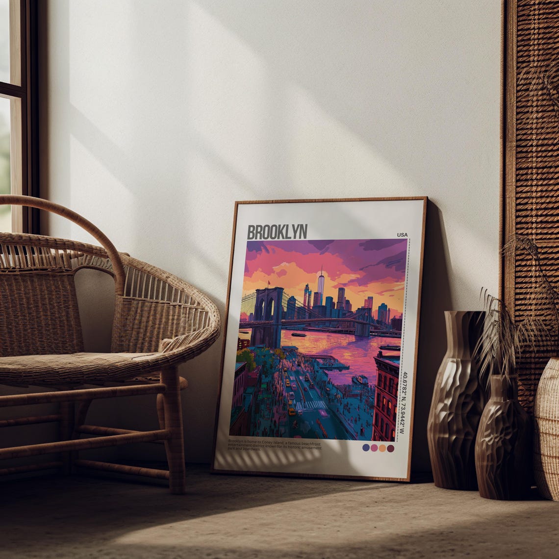 Brooklyn Bridge Manhattan Skyline Sunset Pink Clouds NYC Poster - Image 5