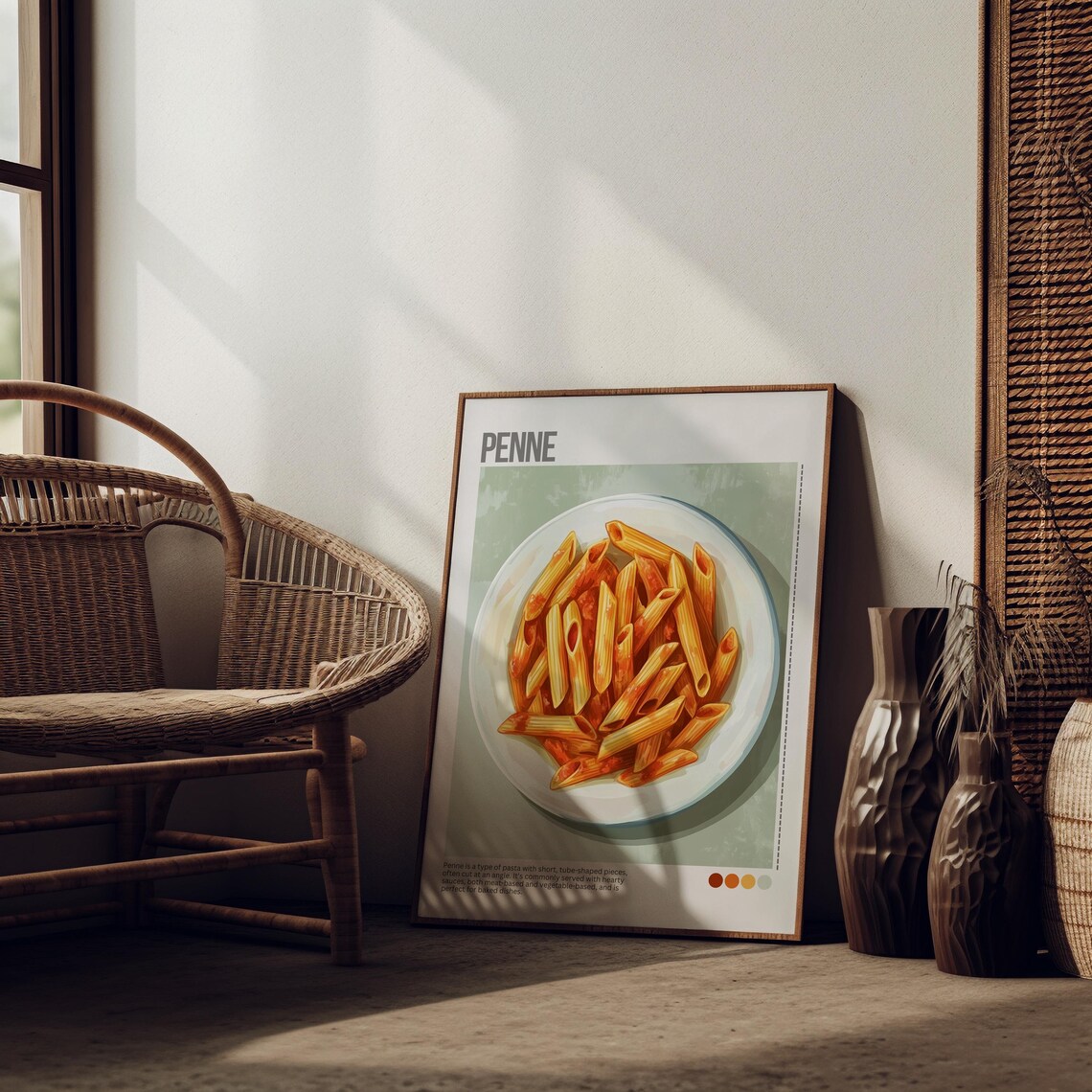Penne Pasta Tube Noodles Italian Dish Illustrated Kitchen Poster - Image 2