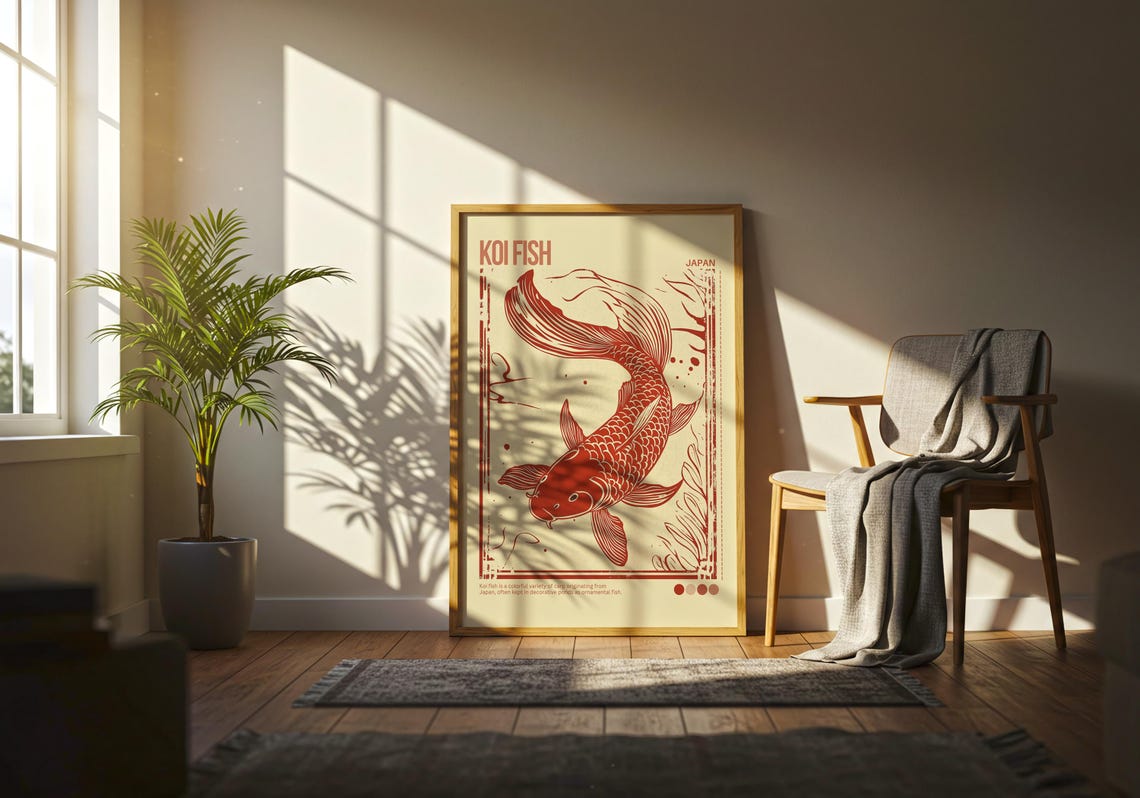 Koi Fish Red Japanese Pond Ornamental Carp Vintage Art Poster - Image 3